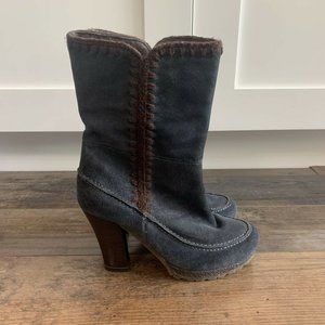 Biviel Contrast Stitch Suede Mid Calf Boots